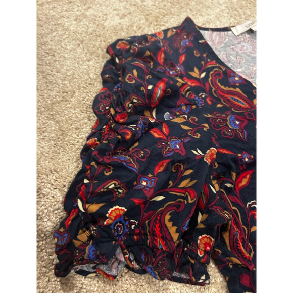 Nwot Loft Women’s Navy, Maroon Floral Blouse Ruffled Sleeves Sz. L - Picture 5 of 7